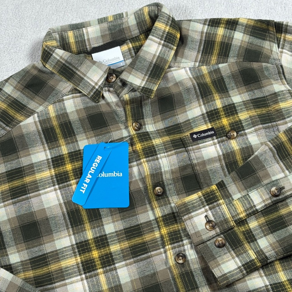 Columbia Cornell Woods Flannel Shirt Mens Green Yellow Plaid Gorpcore Small